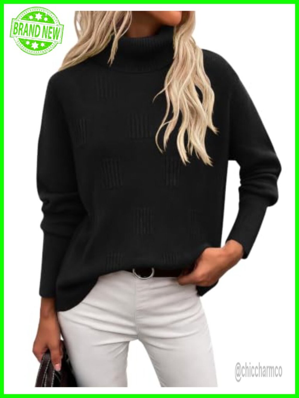 Turtleneck Sweater Long Sleeve Knitted Pullover Ribbed